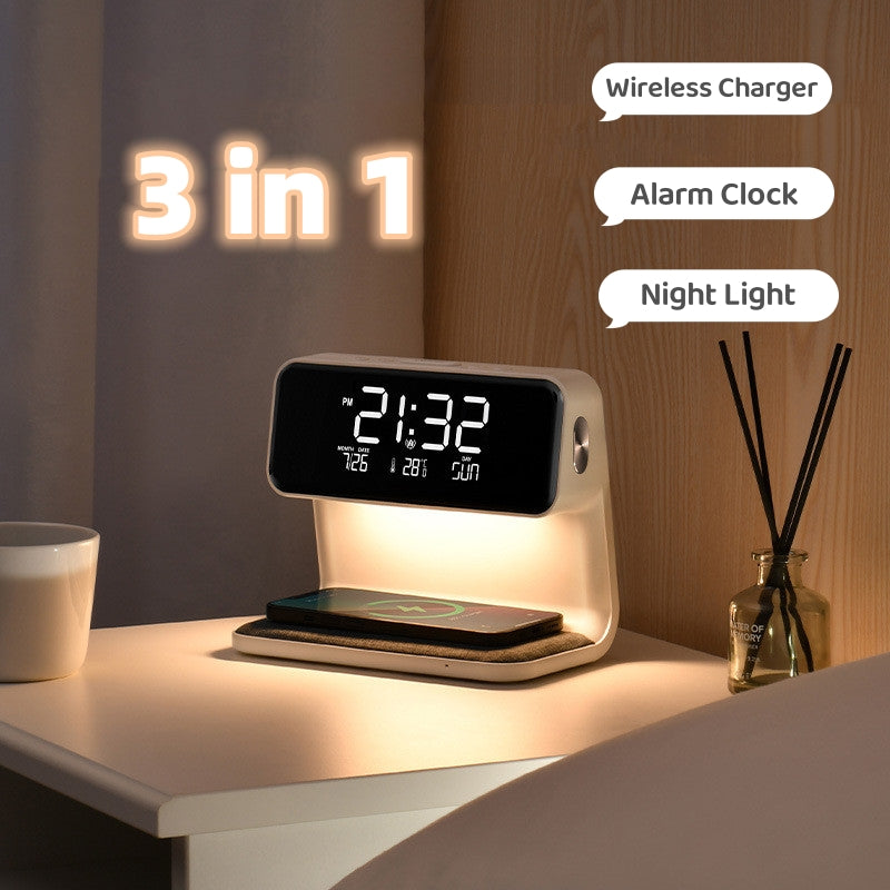 "3-in-1 Smart Bedside Lamp - Wireless Charging & Alarm"